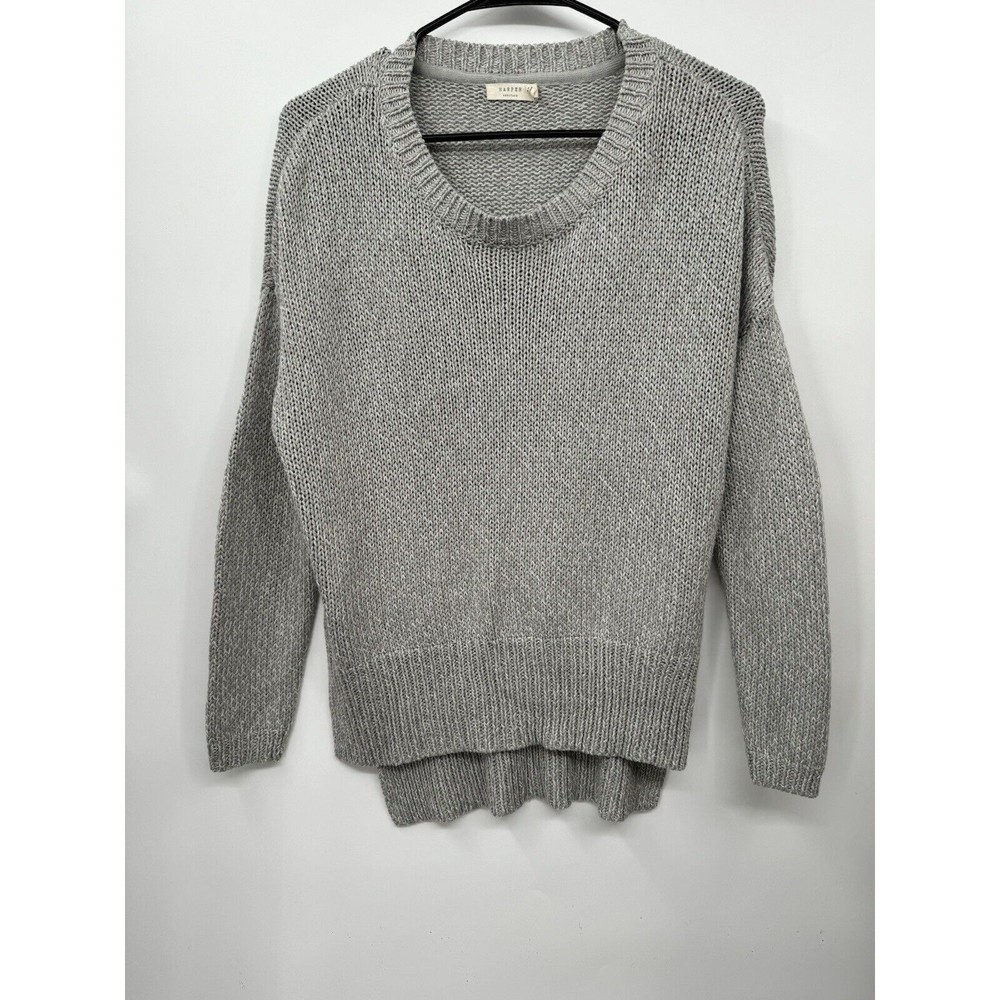 Harper Heritage S Knit Sweater Womens Grey Elbow Patch High Low Oversized